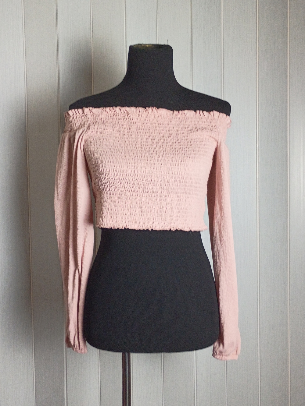 Divided Blush Pink Off-Shoulder Smocked Crop Top